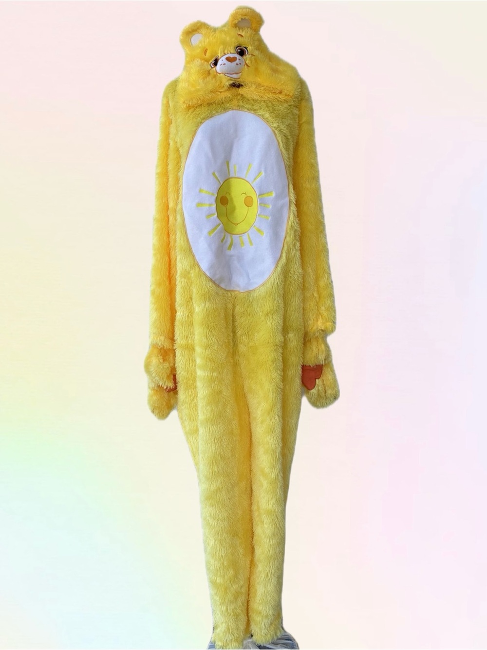 Care Bears Costume Adult Hooded One Piece Funshine Bear Yellow Size Small Unisex